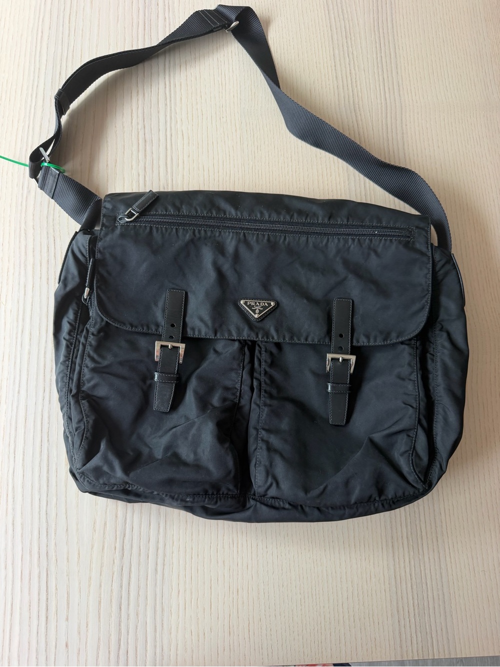 PRADA Large Black Tessuto Nylon Messenger Crossbody Bag⁠